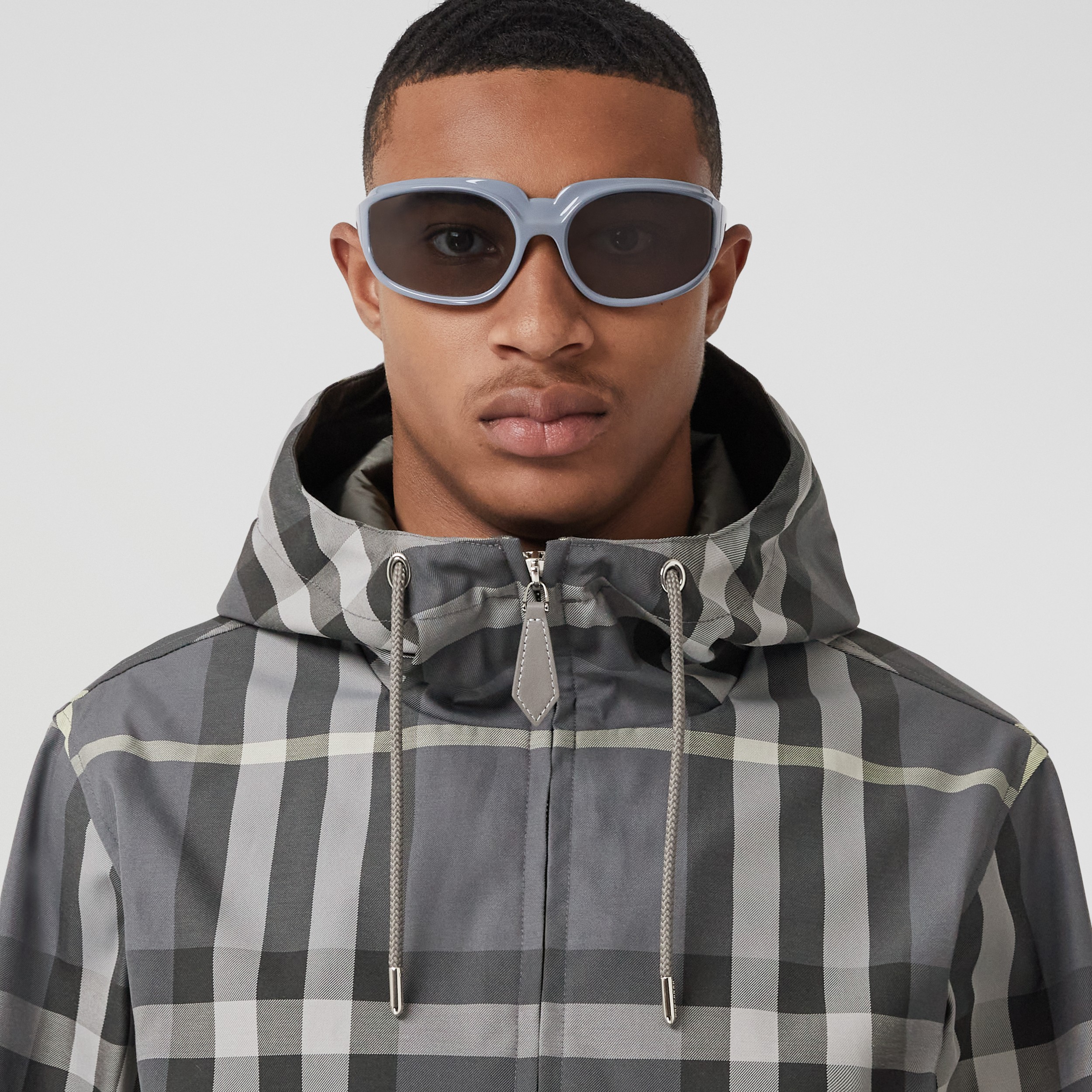 Reversible Check Cotton Blend Hooded Jacket in Seal Grey - Men | Burberry® Official - 2