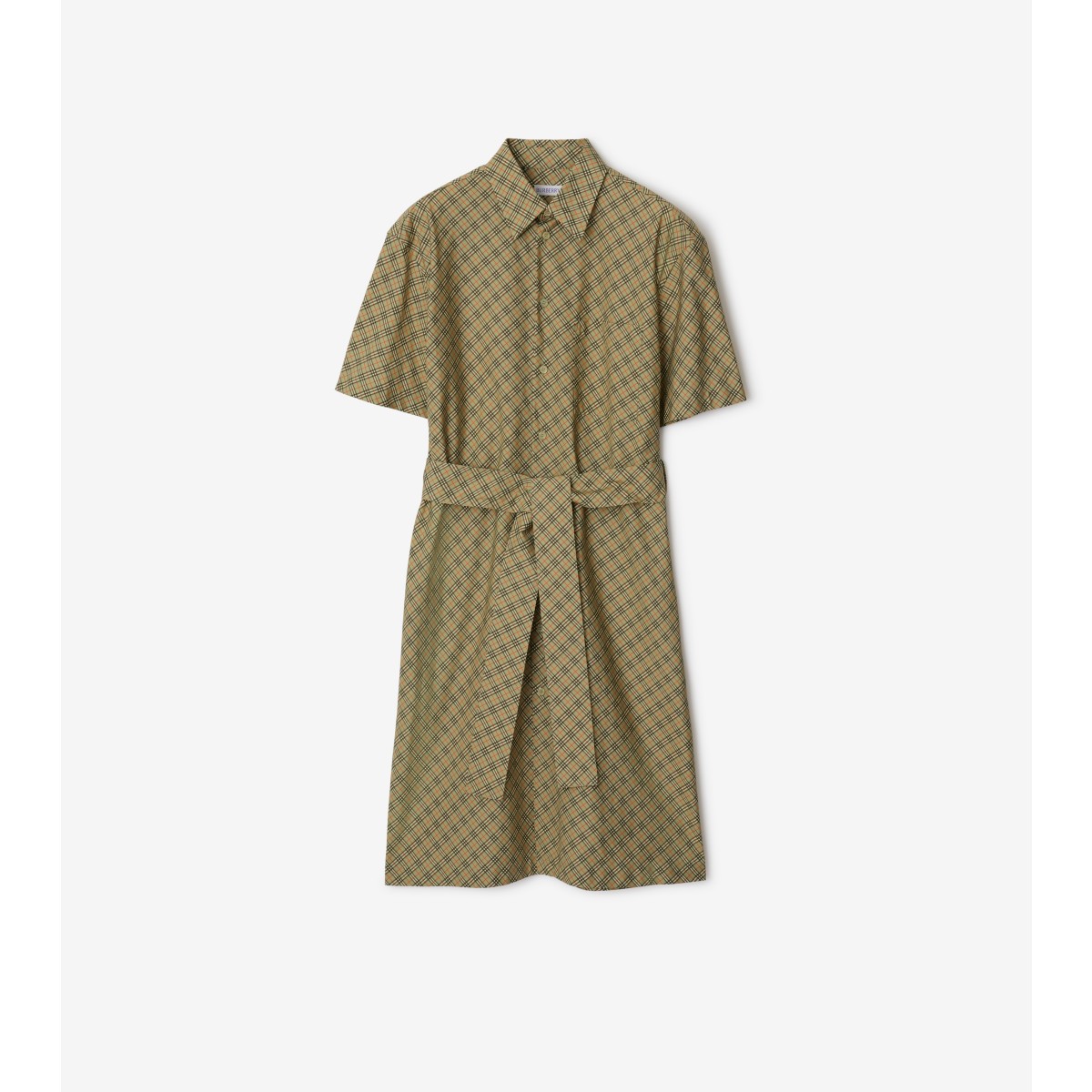 Shop Burberry Check Cotton Shirt Dress In Light Sage