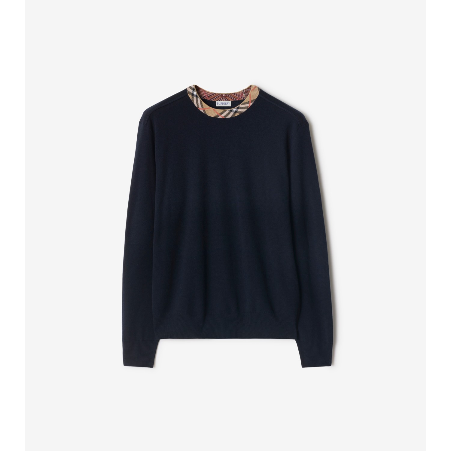 Check Trim Wool Sweater