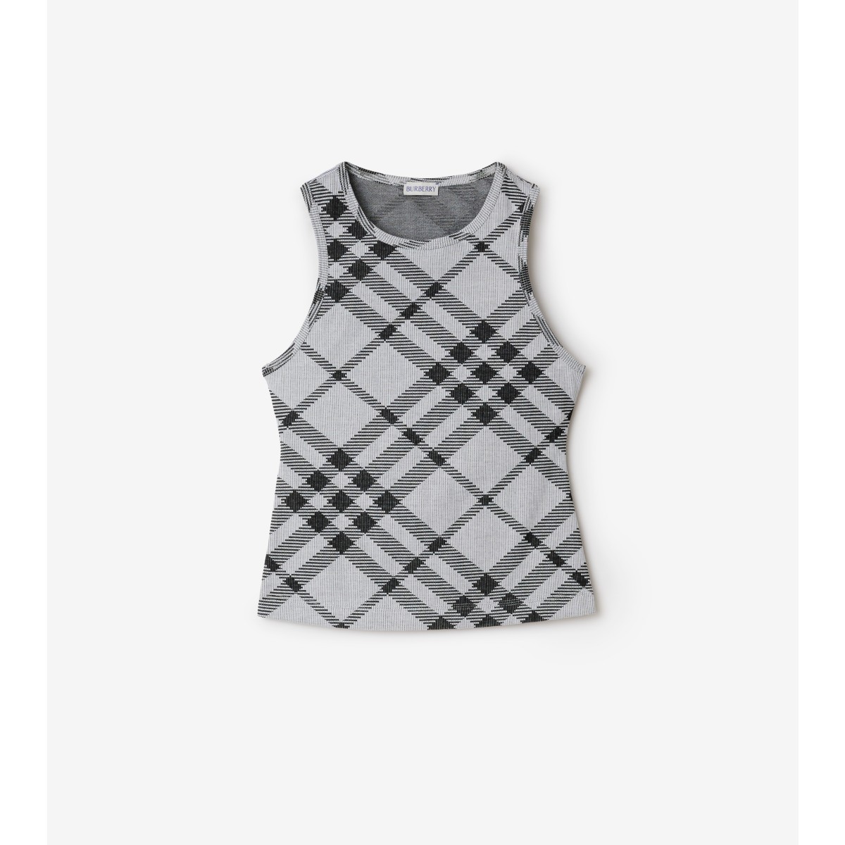 Shop Burberry Check Stretch Cotton Blend Tank Top In White/black