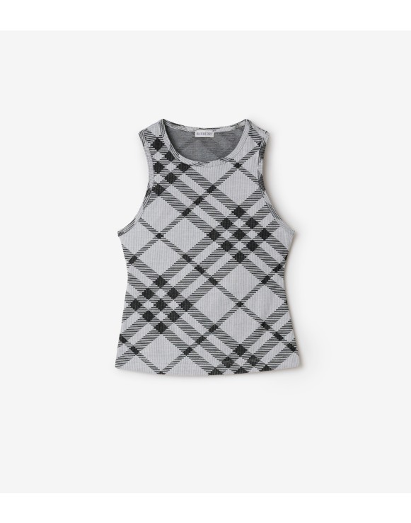 Check Stretch Cotton Blend Tank Top