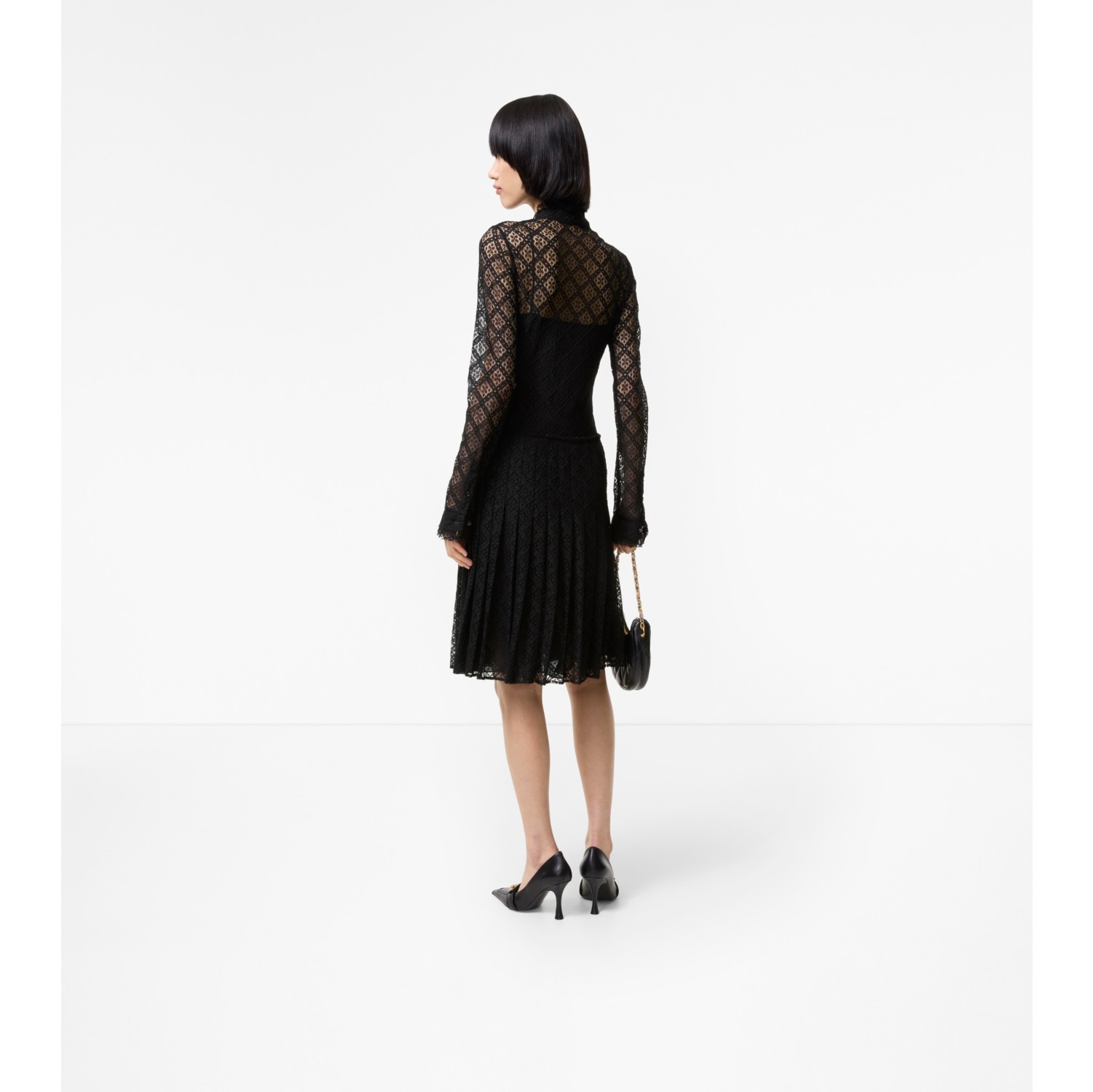 burberry black lace dress Burberry Ladies Black Geometric Lace Dress With Gathered-sleeves
