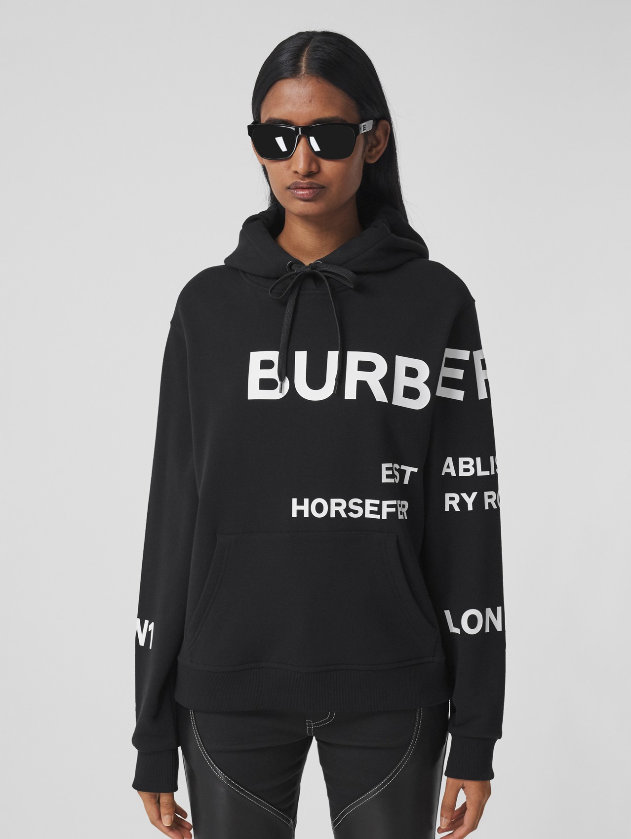 Horseferry Print Cotton Oversized Hoodie in Black
