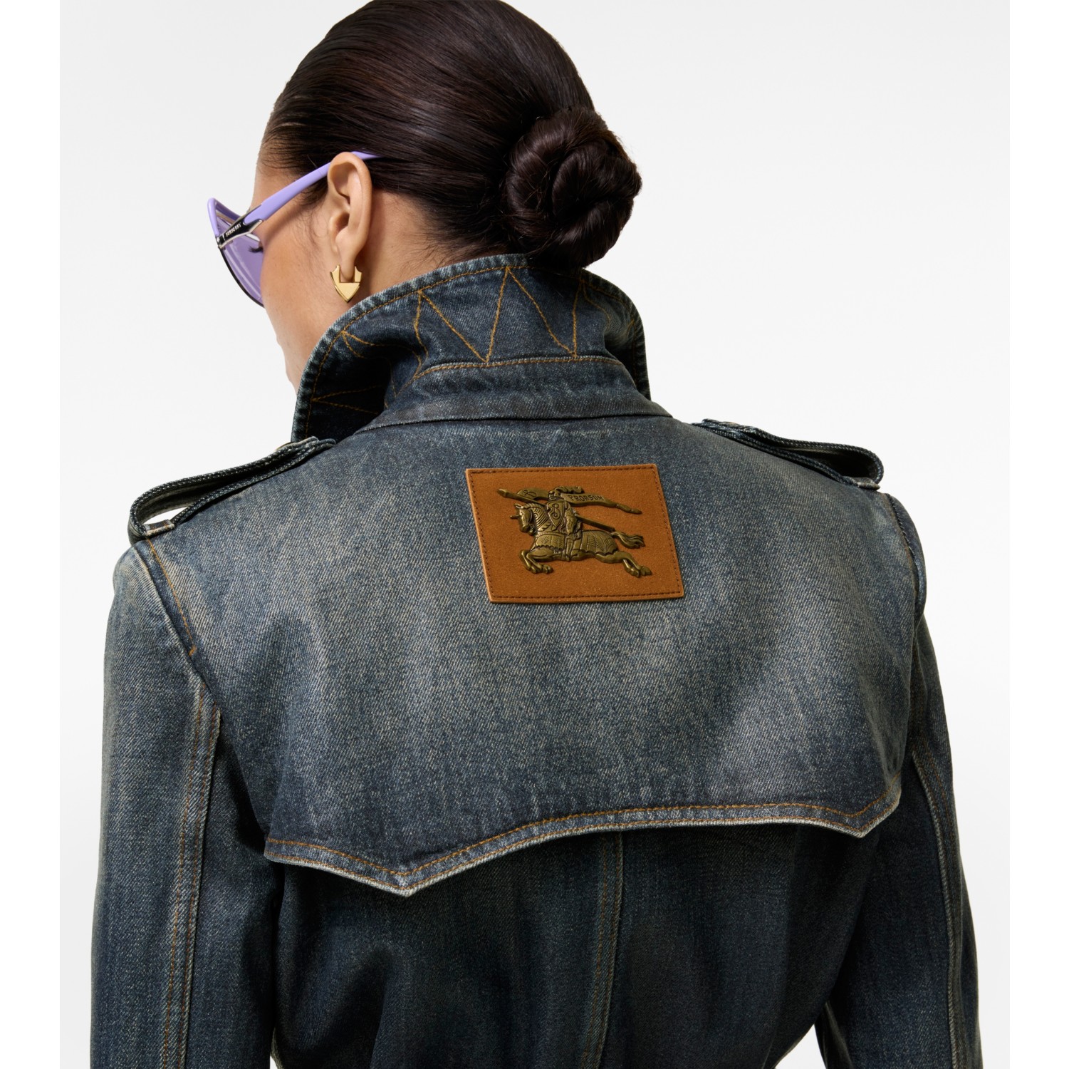 Short Coated Denim Trench Coat in Mid blue - Women, Cotton