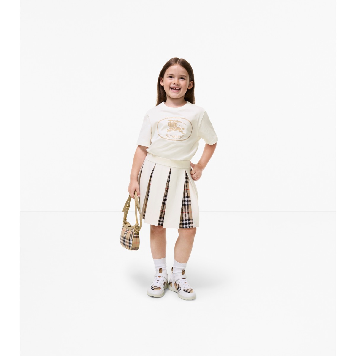  Check Pleated Wool Blend Skirt