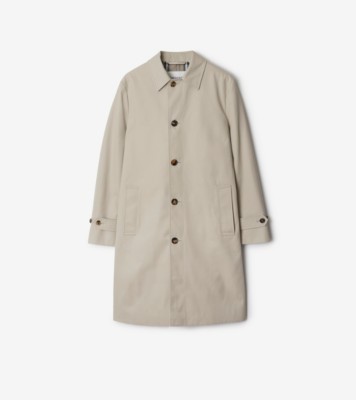 Long Cotton Blend Car Coat in Heron Men Nylon Burberry Official