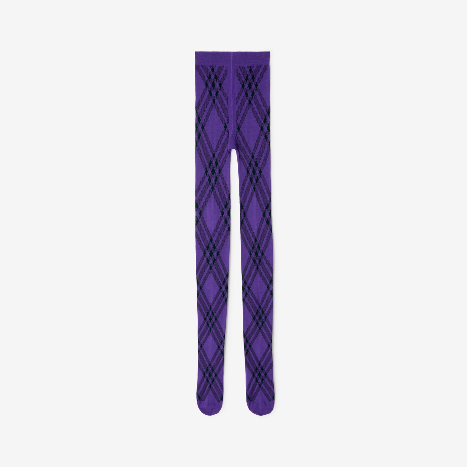 格纹弹力羊毛连裤袜 (皇室紫 / 藤蔓绿) | Burberry® 博柏利官网
