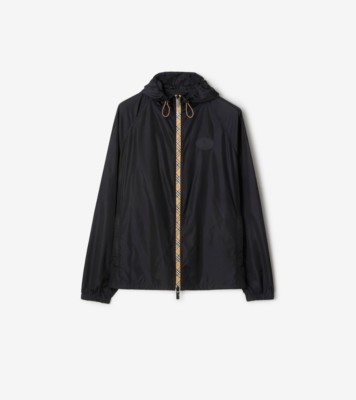 Checker-tape Nylon Hooded Jacket in Navy - Men | Burberry® Official