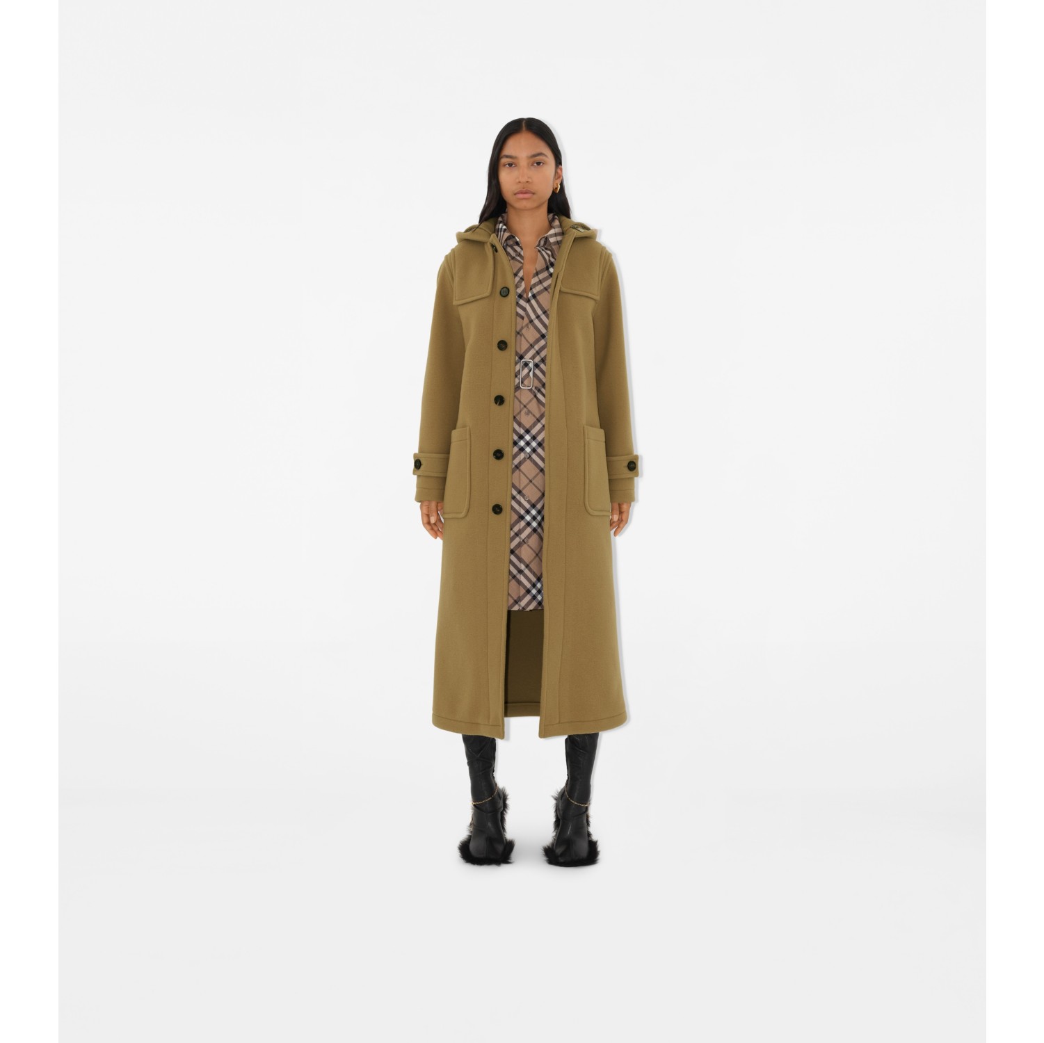 Faux Fur Trim Wool Duffle Coat in Camel Women Burberry Official