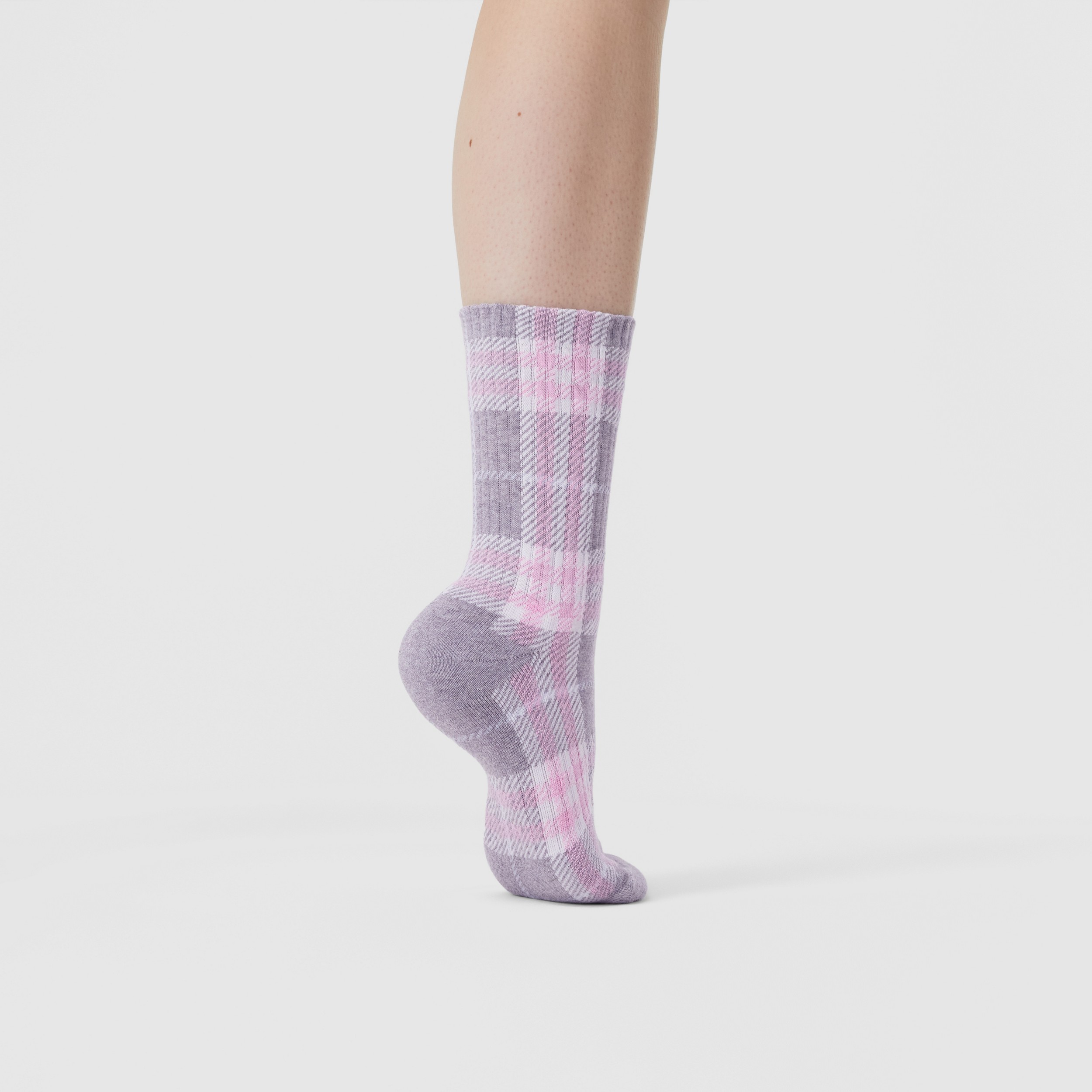 Check Intarsia Technical Stretch Cotton Socks in Pale Grey | Burberry® Official - 3