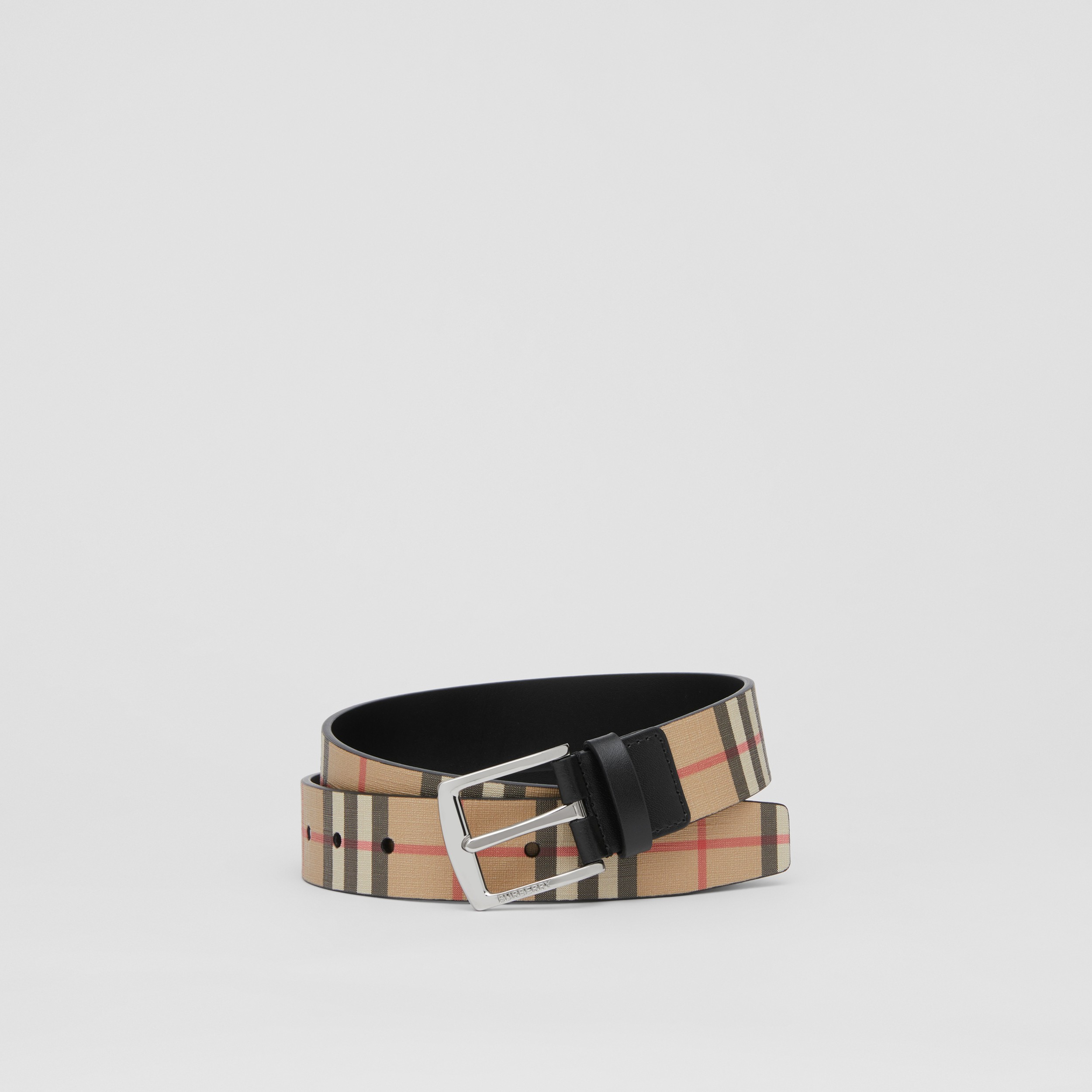 Vintage Check and Leather Belt in Archive Beige - Men | Burberry® Official - 1