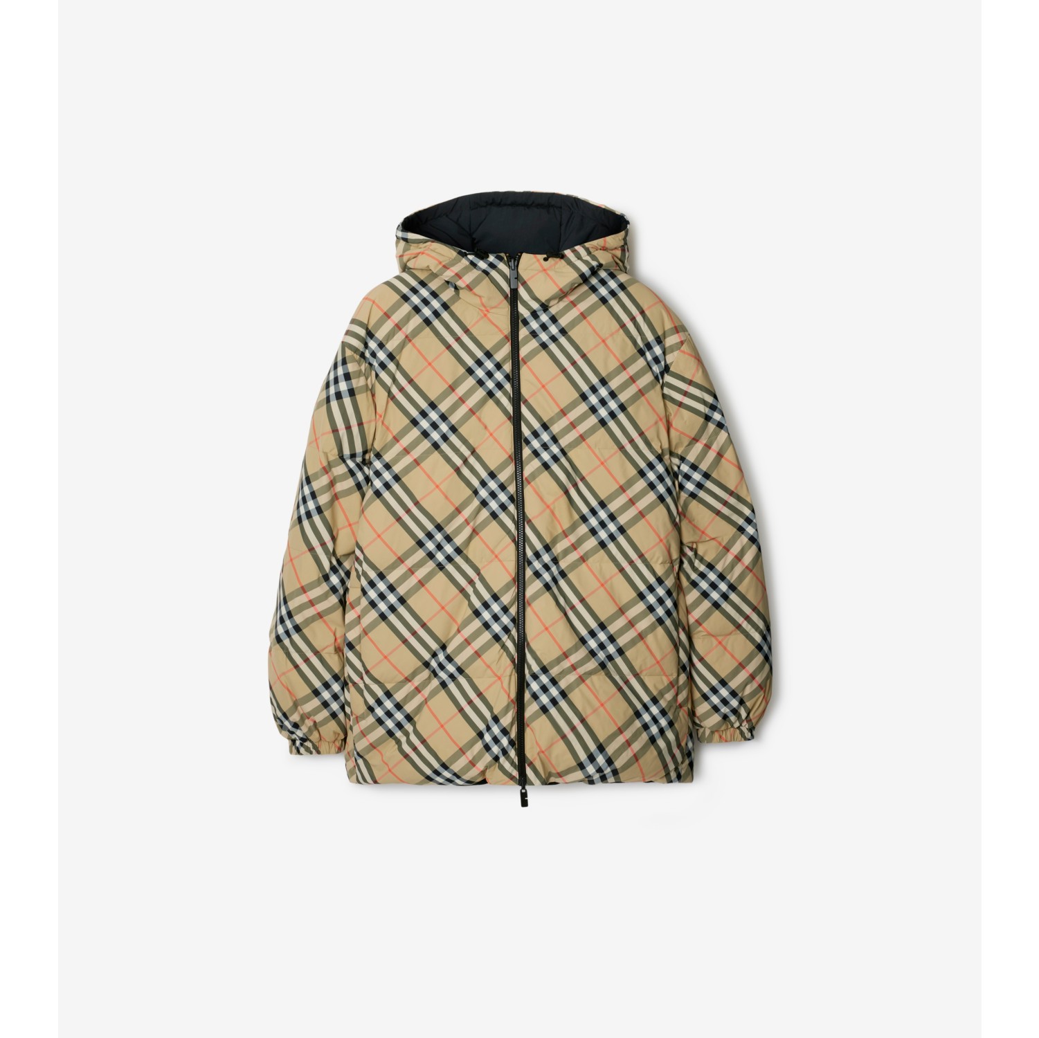 Reversible Check Nylon Puffer Jacket in Sand Men Burberry Official