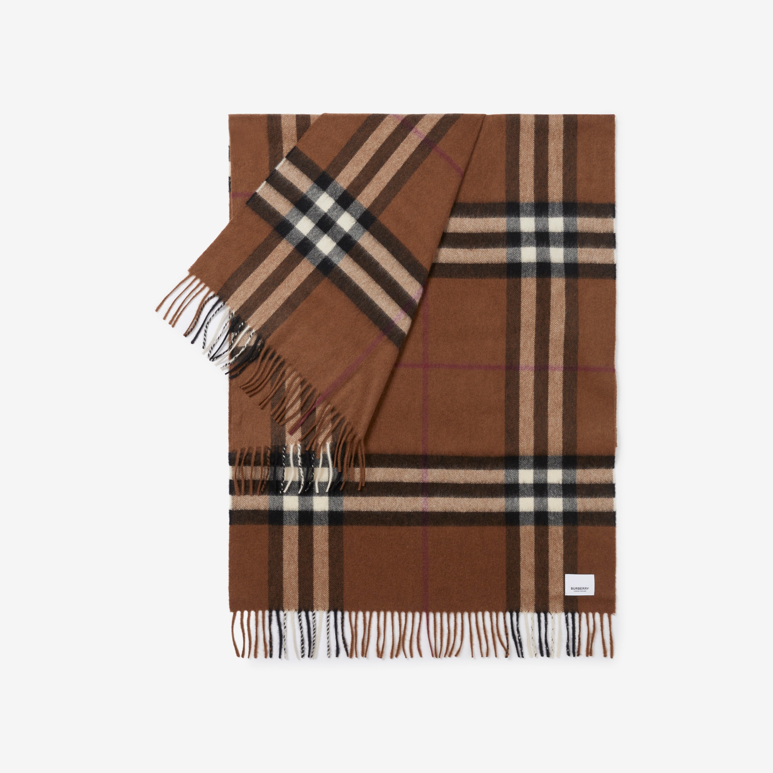 Exaggerated Check Cashmere Scarf in Dark Birch Brown | Burberry® Official - 3