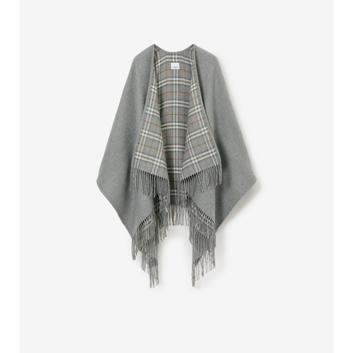 Check Wool Reversible Cape in Grey Burberry Official