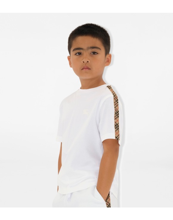 チェックトリム コットンTシャツ