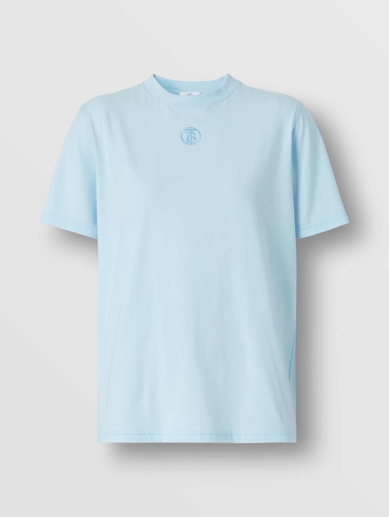 Monogram Motif Stretch Cotton T-shirt in Pale Blue