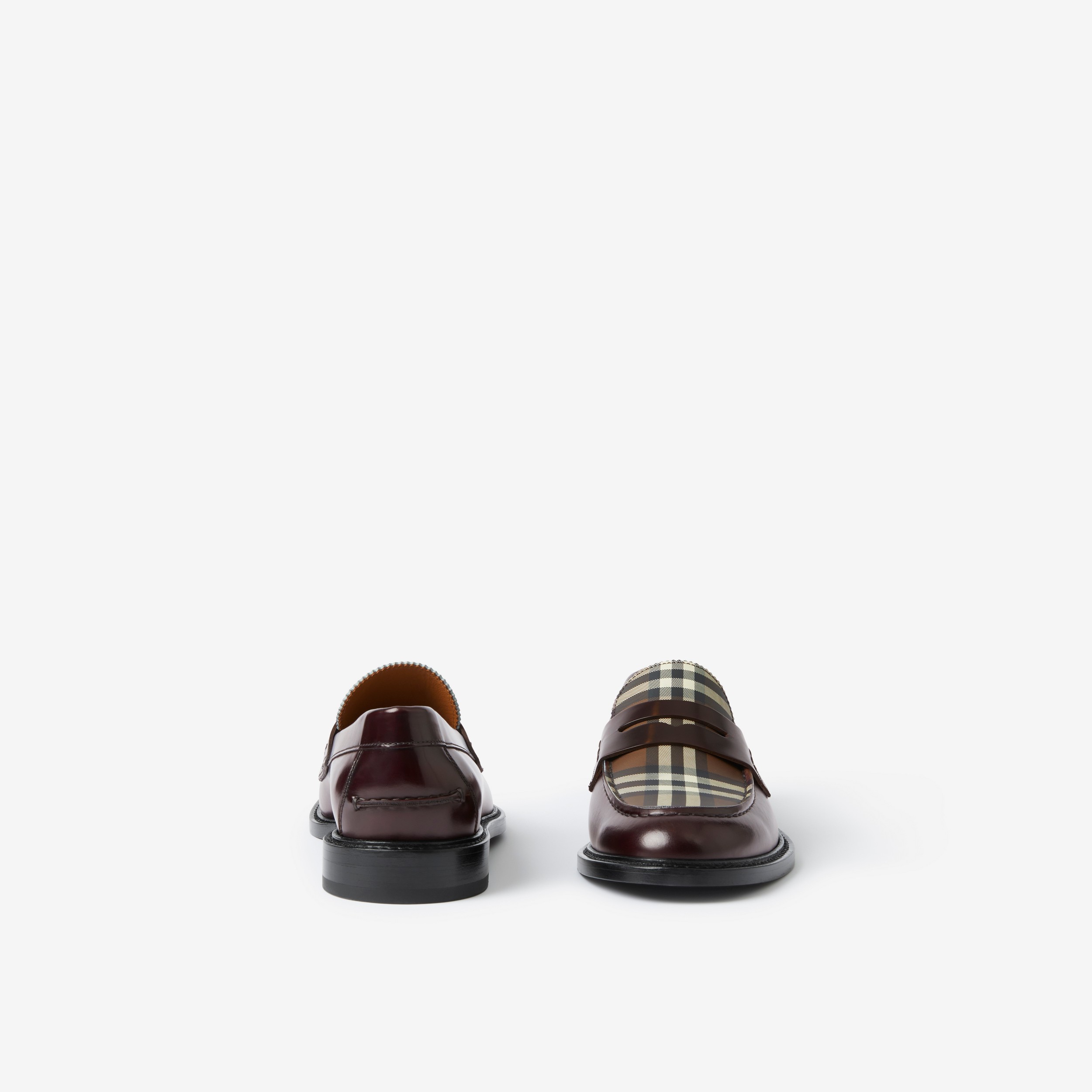 Check Panel Leather Penny Loafers in Bordeaux - Men | Burberry® Official - 4