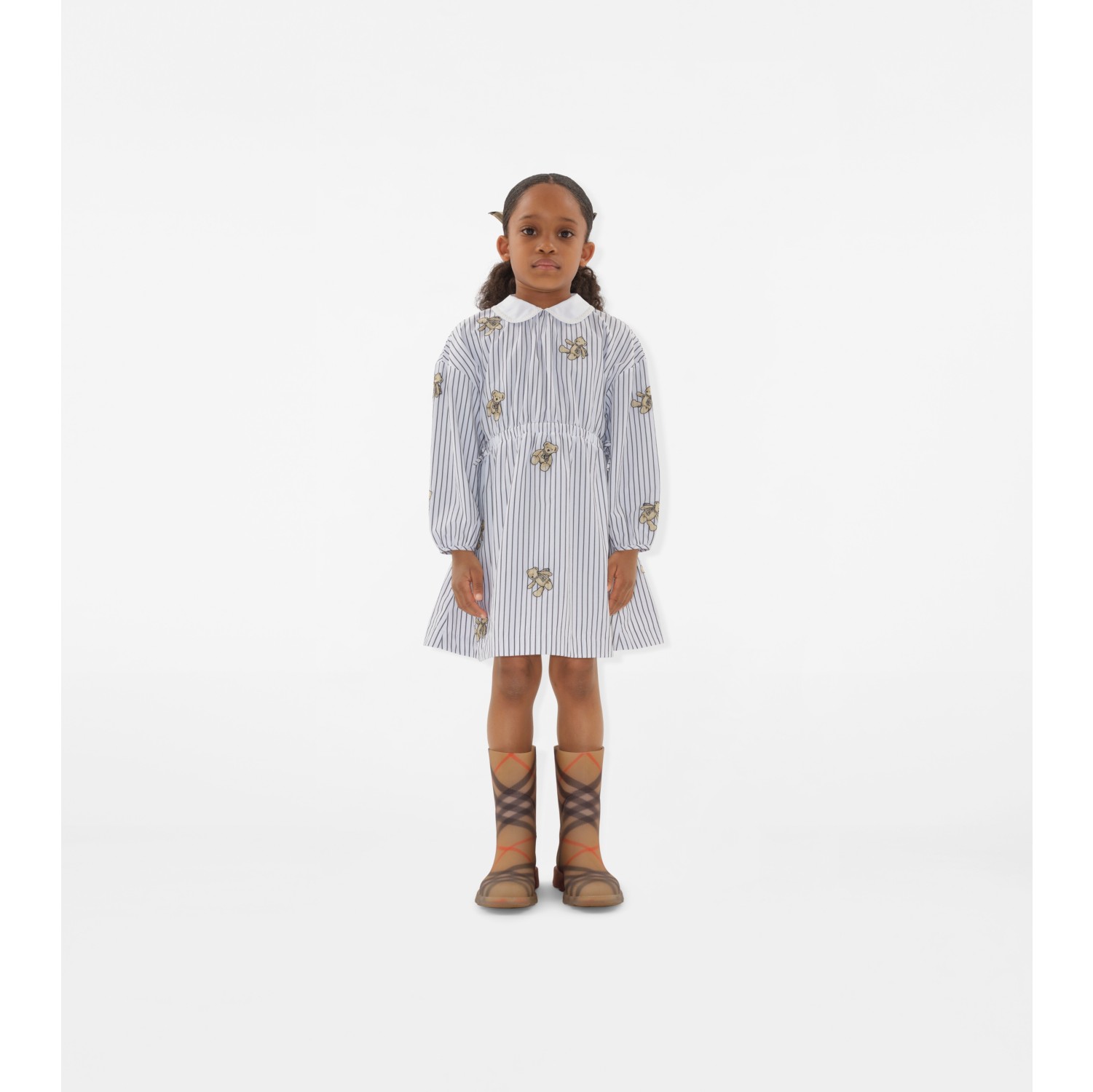Gestreiftes Baumwollkleid mit Thomas Teddybär-Motiv