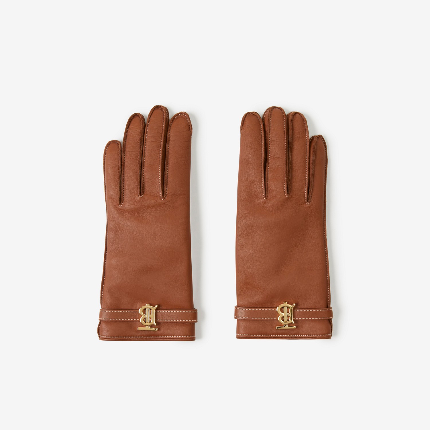 Monogram Motif Topstitched Leather Gloves in Tan | Burberry® Official
