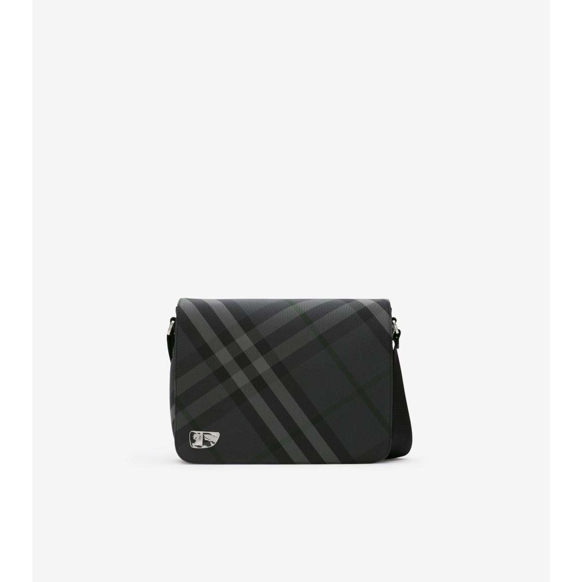 Shop Burberry Grid Messenger Bag In Charcoal