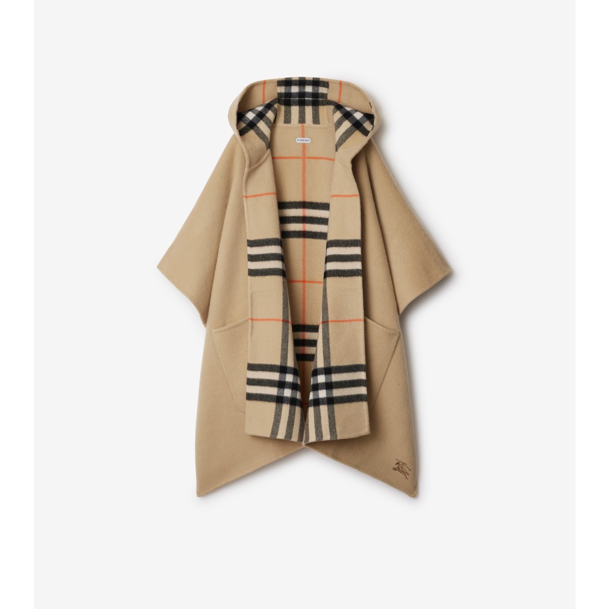 Shop Burberry Reversible Check Cashmere Cape In Sand