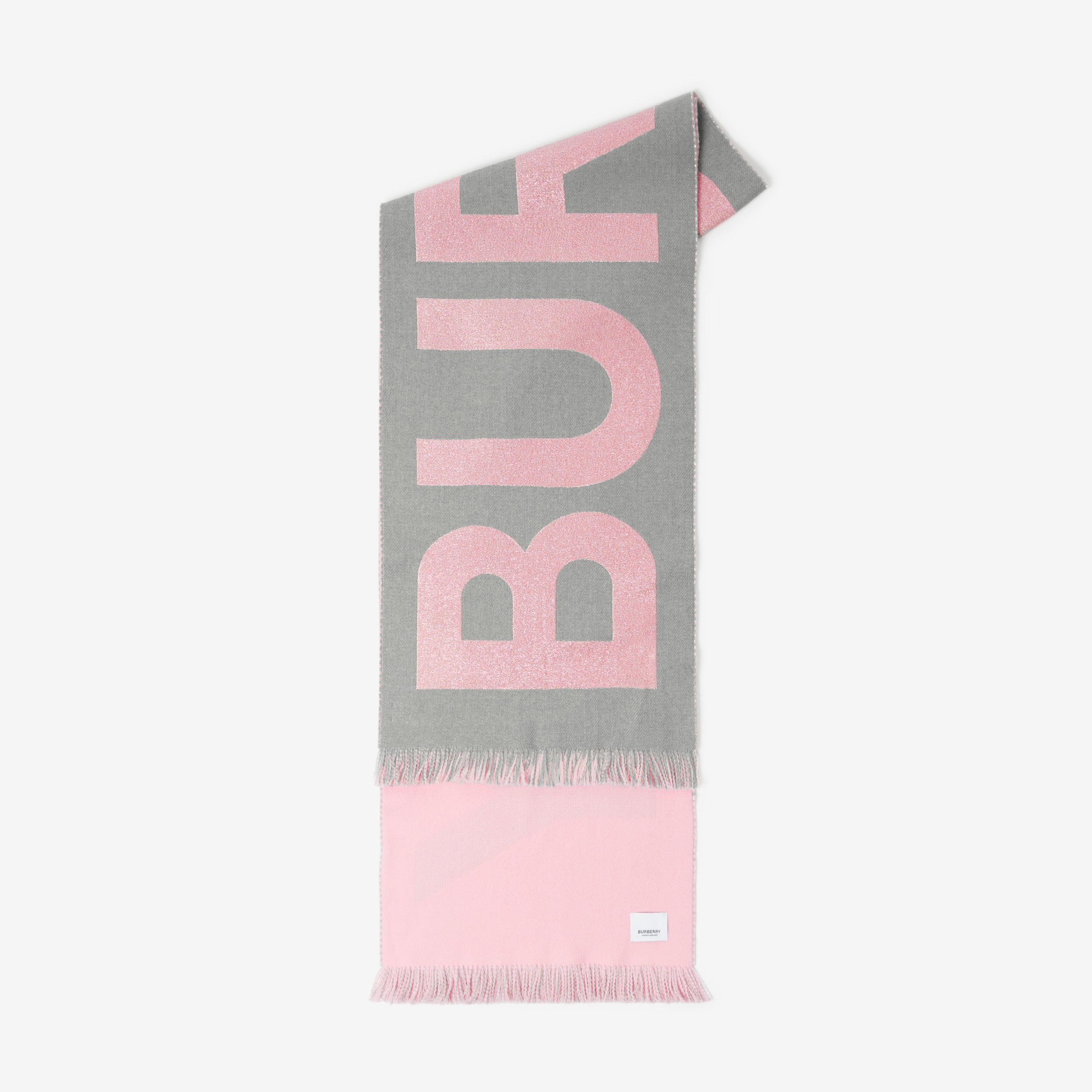 金银线徽标羊毛混纺围巾 (灰色 / 粉红色) | Burberry® 博柏利官网 - 2