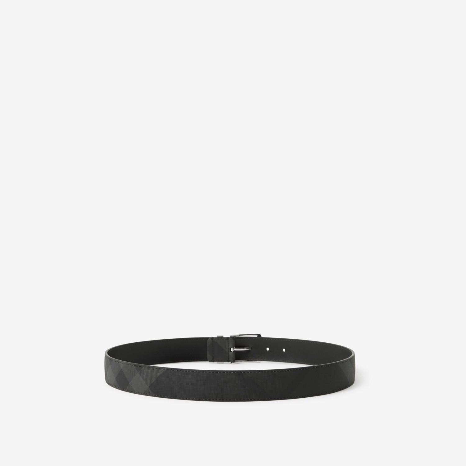 Check and Leather Belt in Charcoal/silver - Men | Burberry® Official