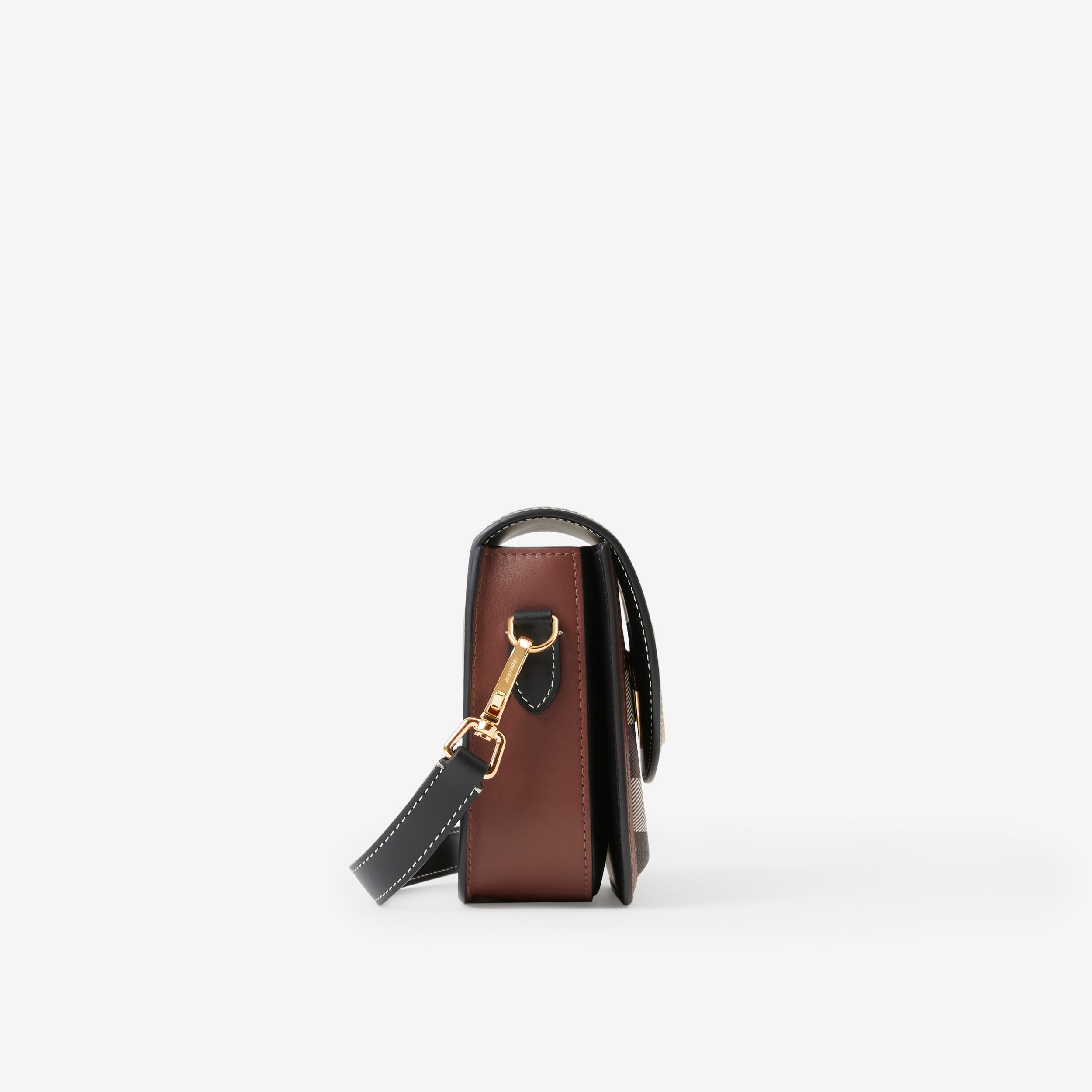 Check and Leather Small Elizabeth Bag in Dark Birch Brown - Women | Burberry® Official - 2