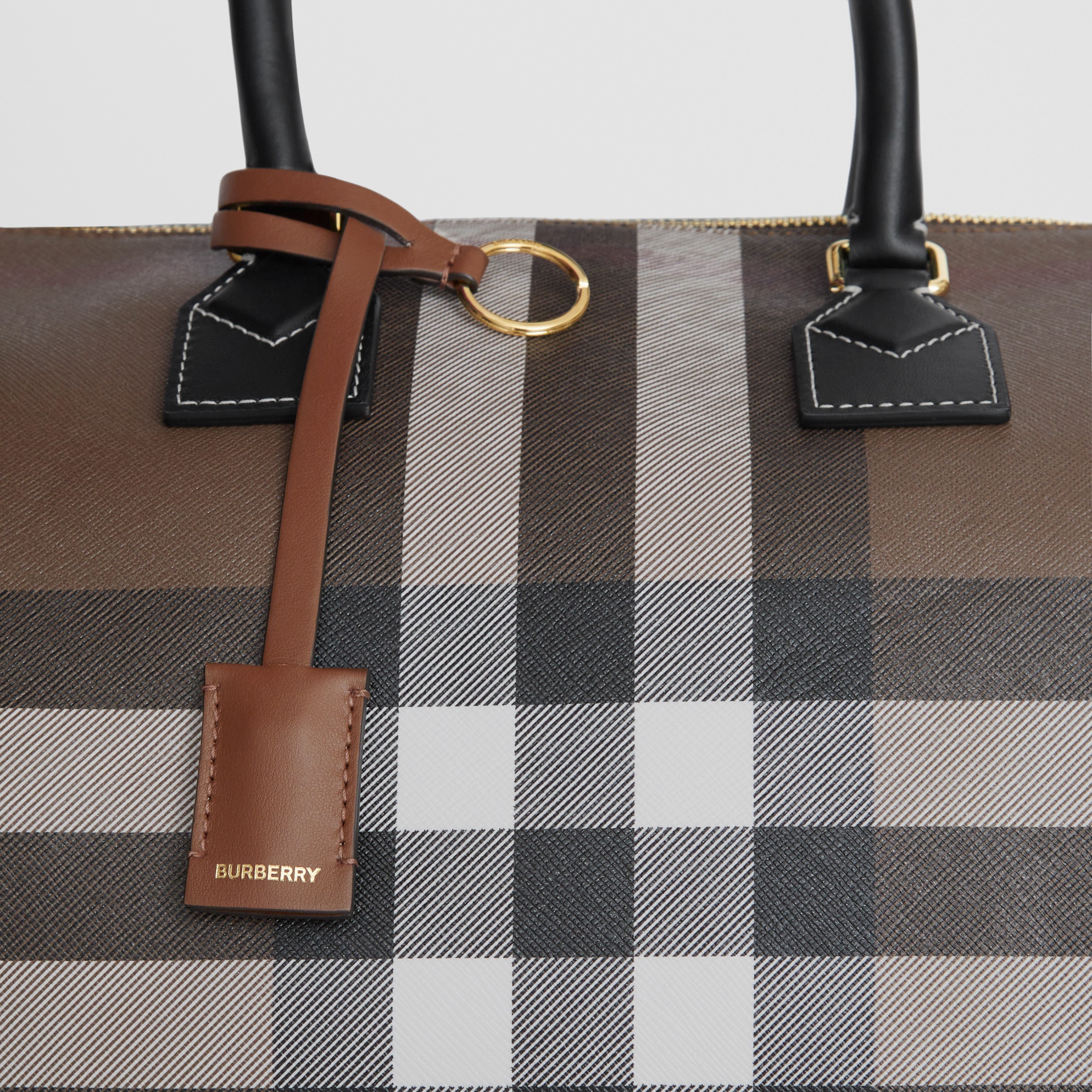 Check and Leather Medium Bowling Bag in Dark Birch Brown - Women | Burberry® Official - 4