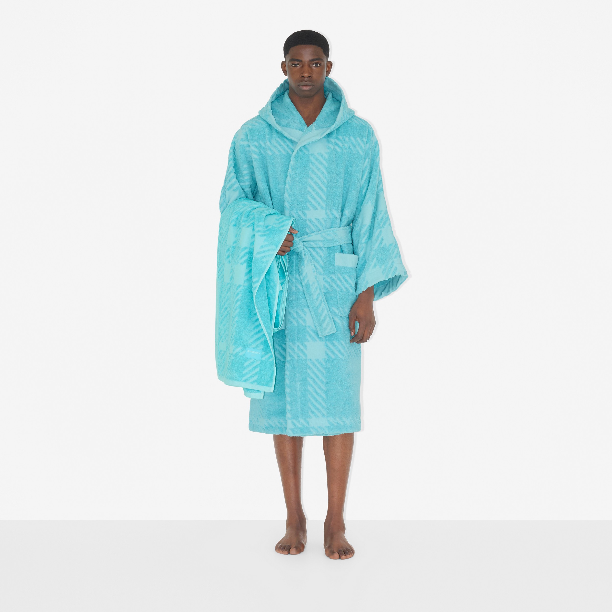 Check Cotton Jacquard Towel in Bright Topaz Blue | Burberry® Official - 4