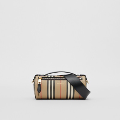 Stripe E-canvas and Leather Barrel Bag 