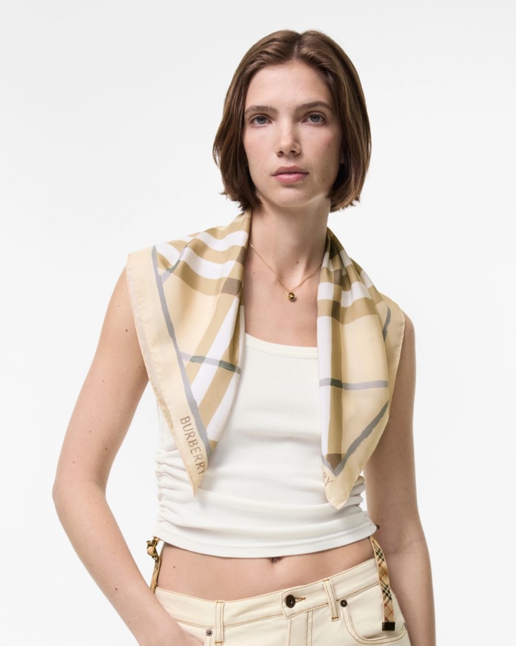 Watercolour Check Silk Scarf in Sesame beige | Burberry® Official