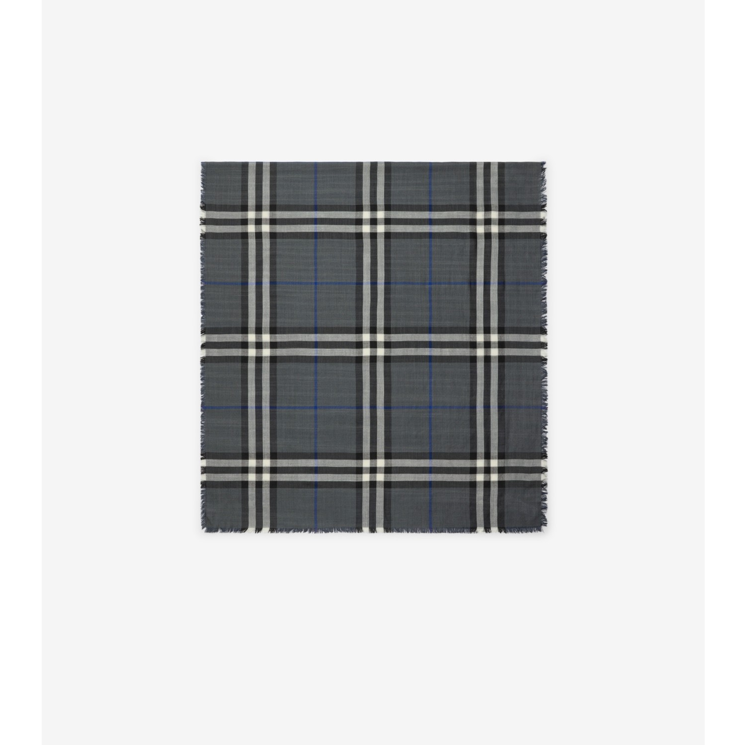 Reversible Check Wool Silk Scarf in Marlborough grey/mast blue | Burberry® Official