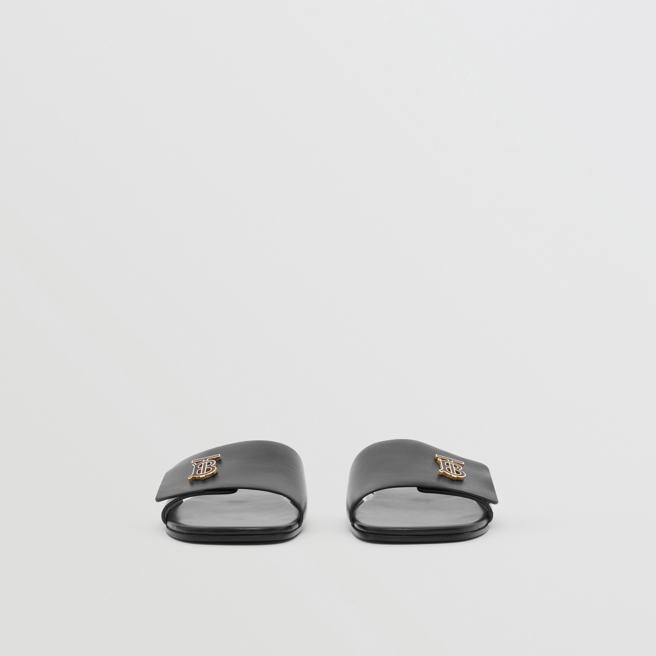 Monogram Motif Leather Slides in Black - Women | Burberry® Official - 4