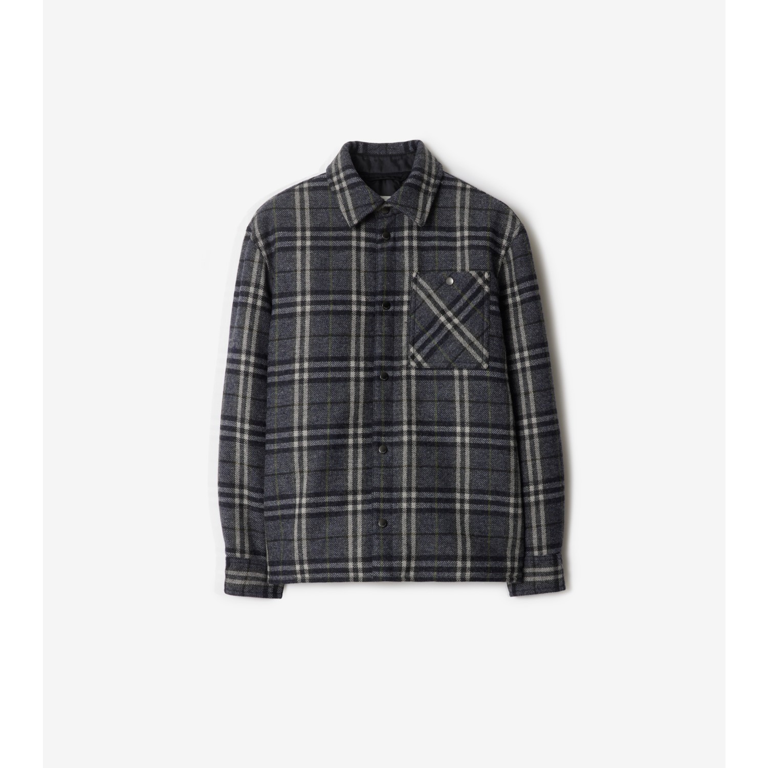 Check Wool Overshirt in Indigo Men Burberry Official