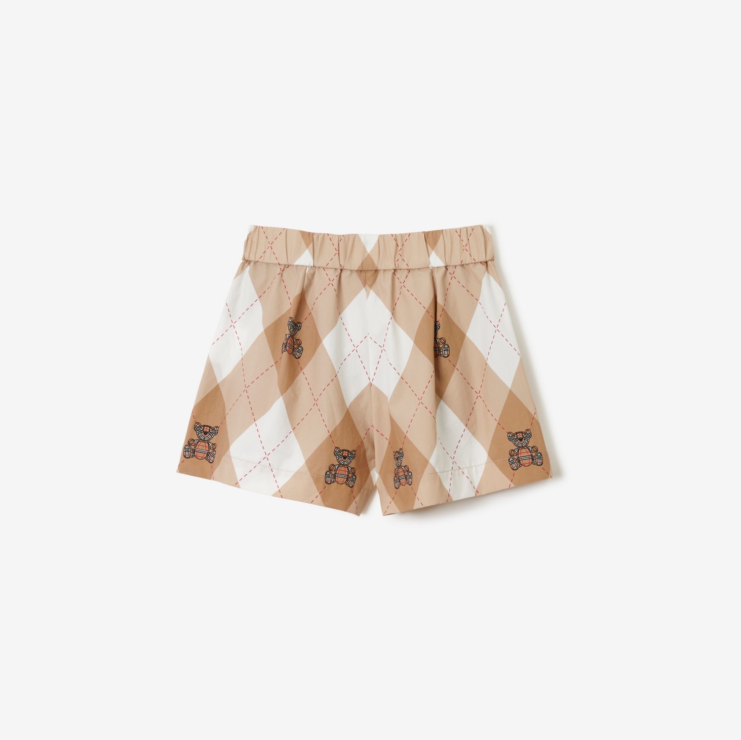 Thomas Bear Argyle Print Cotton Shorts in Soft Fawn | Burberry® Official