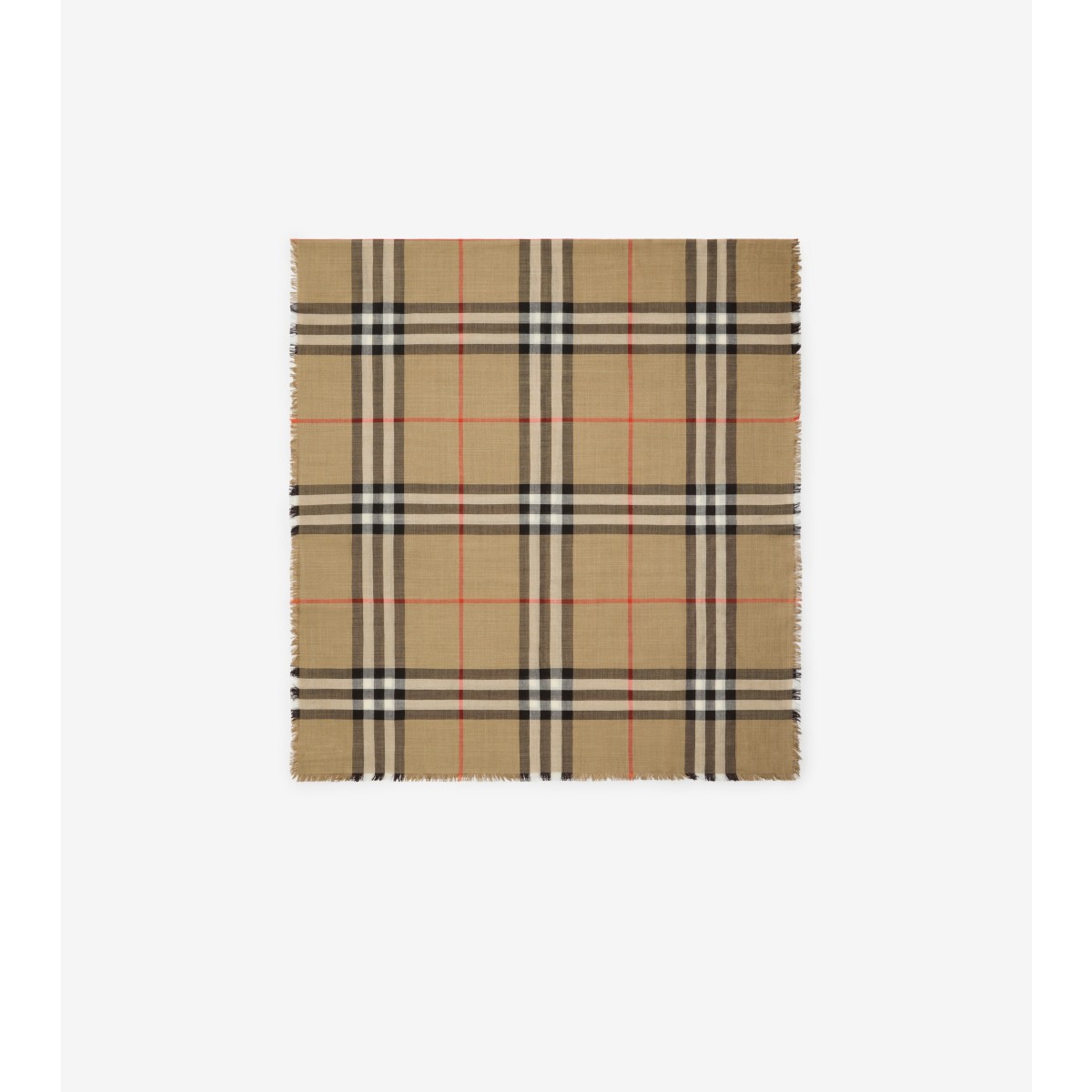 Burberry Lightweight Check Pattern Scarf With Fringed Edges