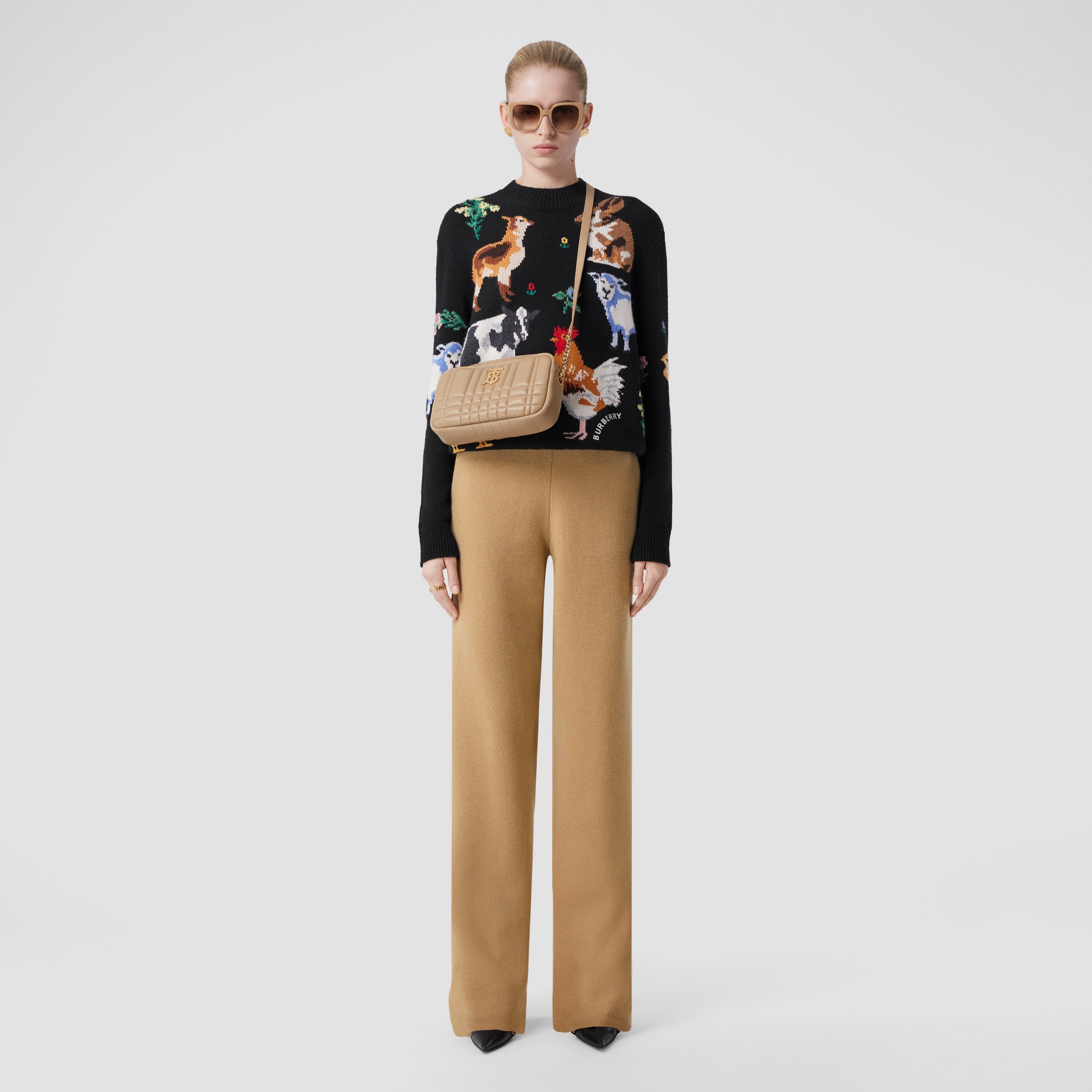 Embroidered Logo Cashmere Blend Jogging Pants in Camel - Women | Burberry® Official - 4