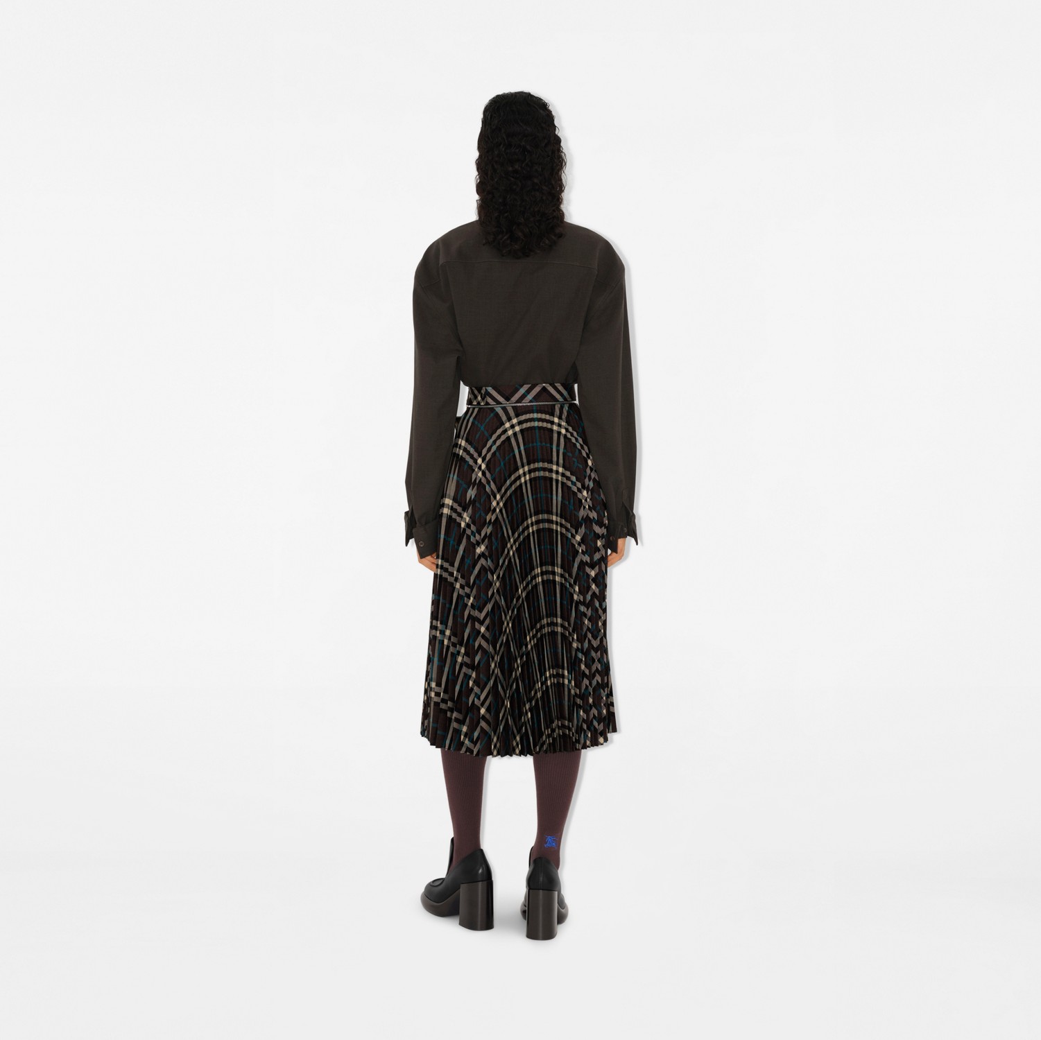 Pleated Check Wool Blend Midi Skirt in Snug - Women Pleated Check Wool Blend Midi Skirt in Snug - Women