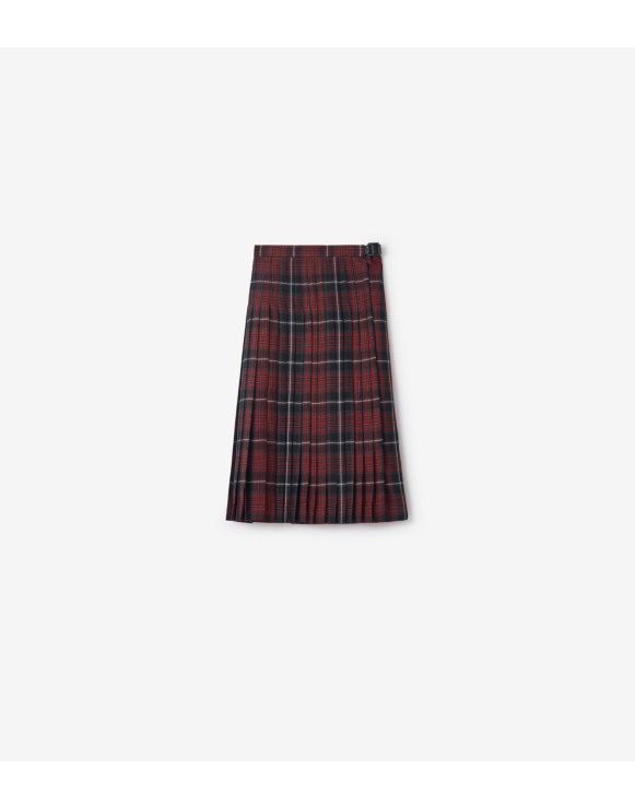 Check Wool Blend Midi Kilt