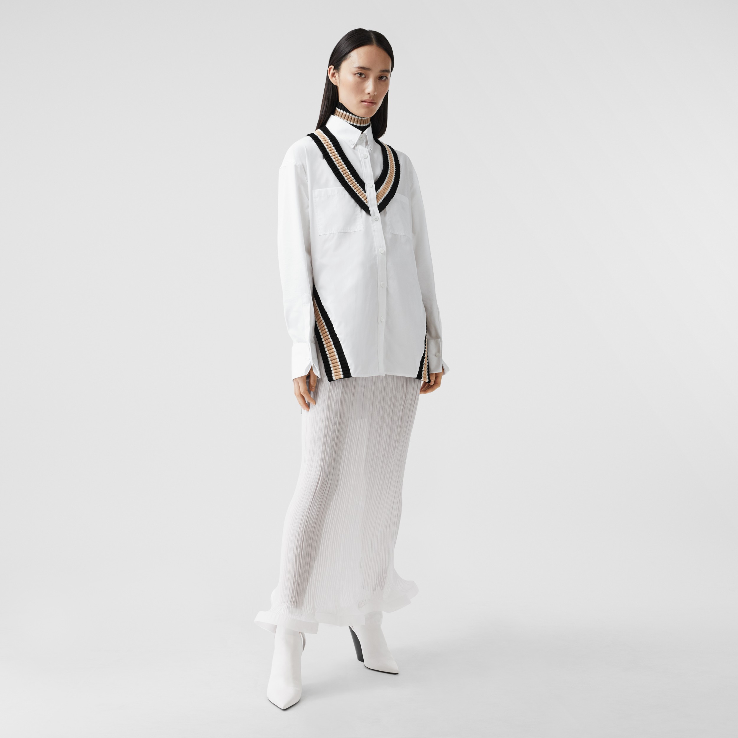 Rib Knit Cricket Stripe Cotton Oversized Shirt in Optic White - Women |  Burberry United States