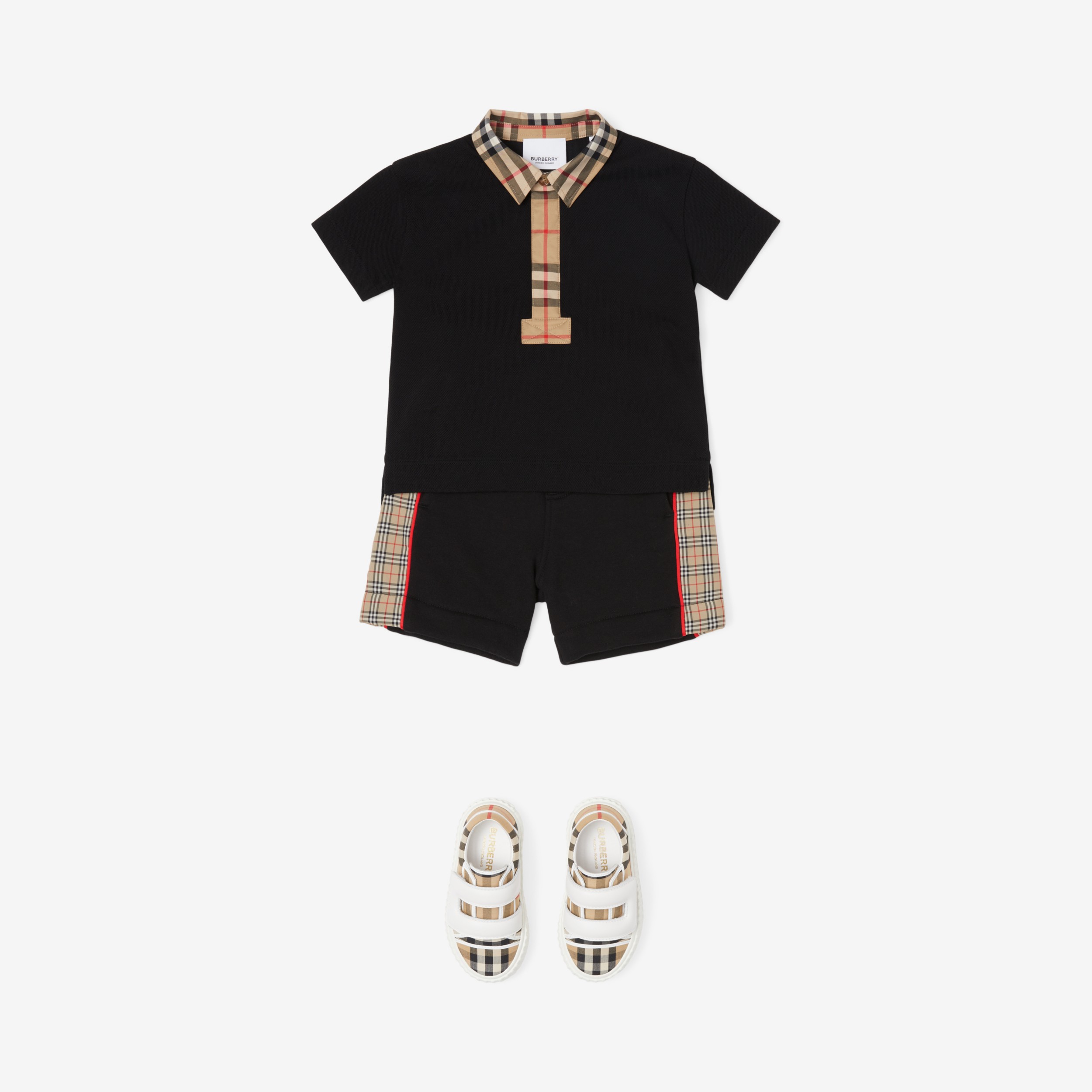 Vintage Check Trim Cotton Piqué Polo Shirt in Black - Children | Burberry®  Official