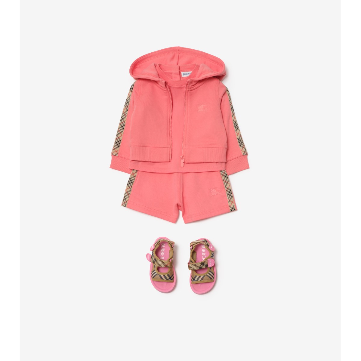  Check Trim Cotton Zip Hoodie