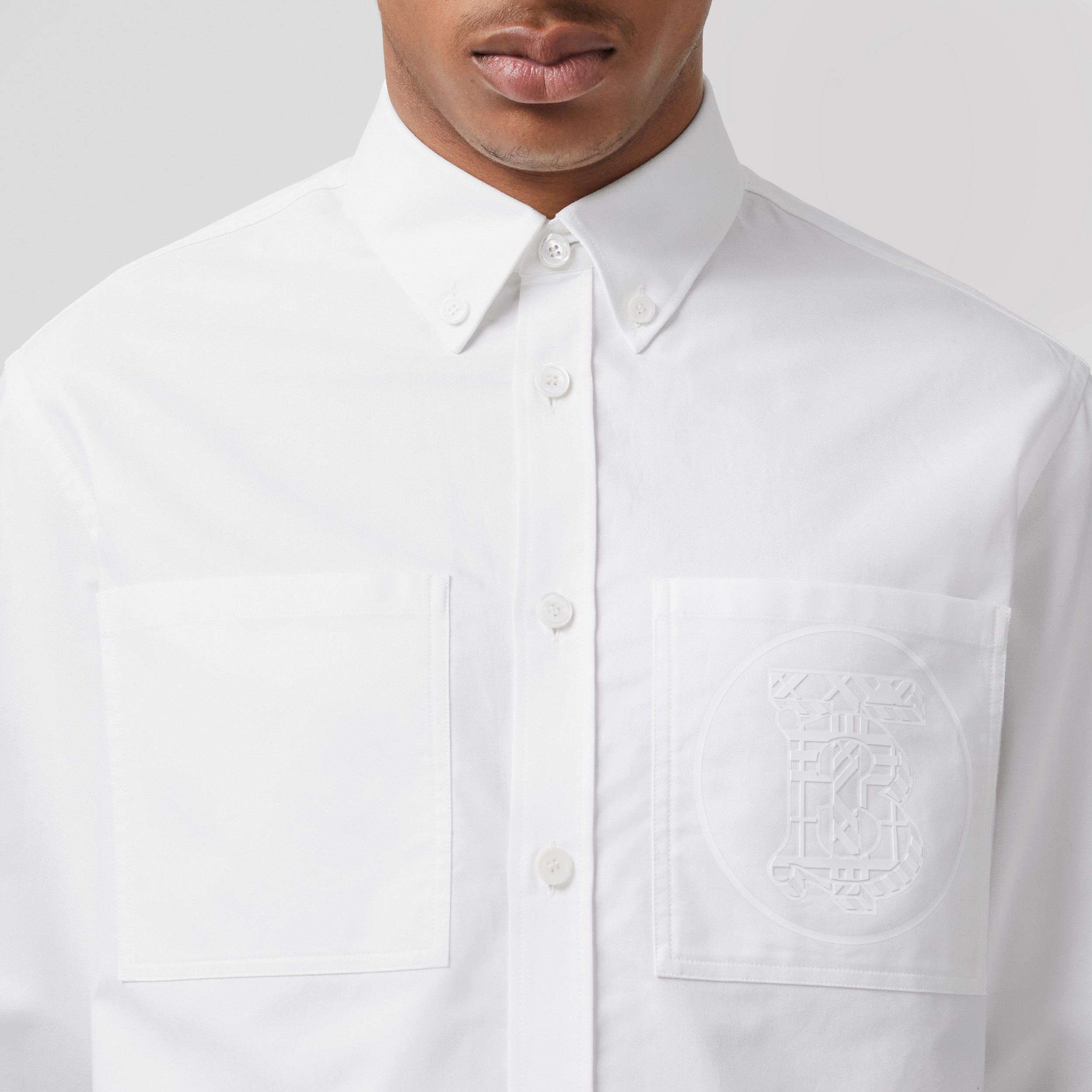 Monogram Motif Cotton Oxford Shirt in Optic White - Men | Burberry® Official - 2
