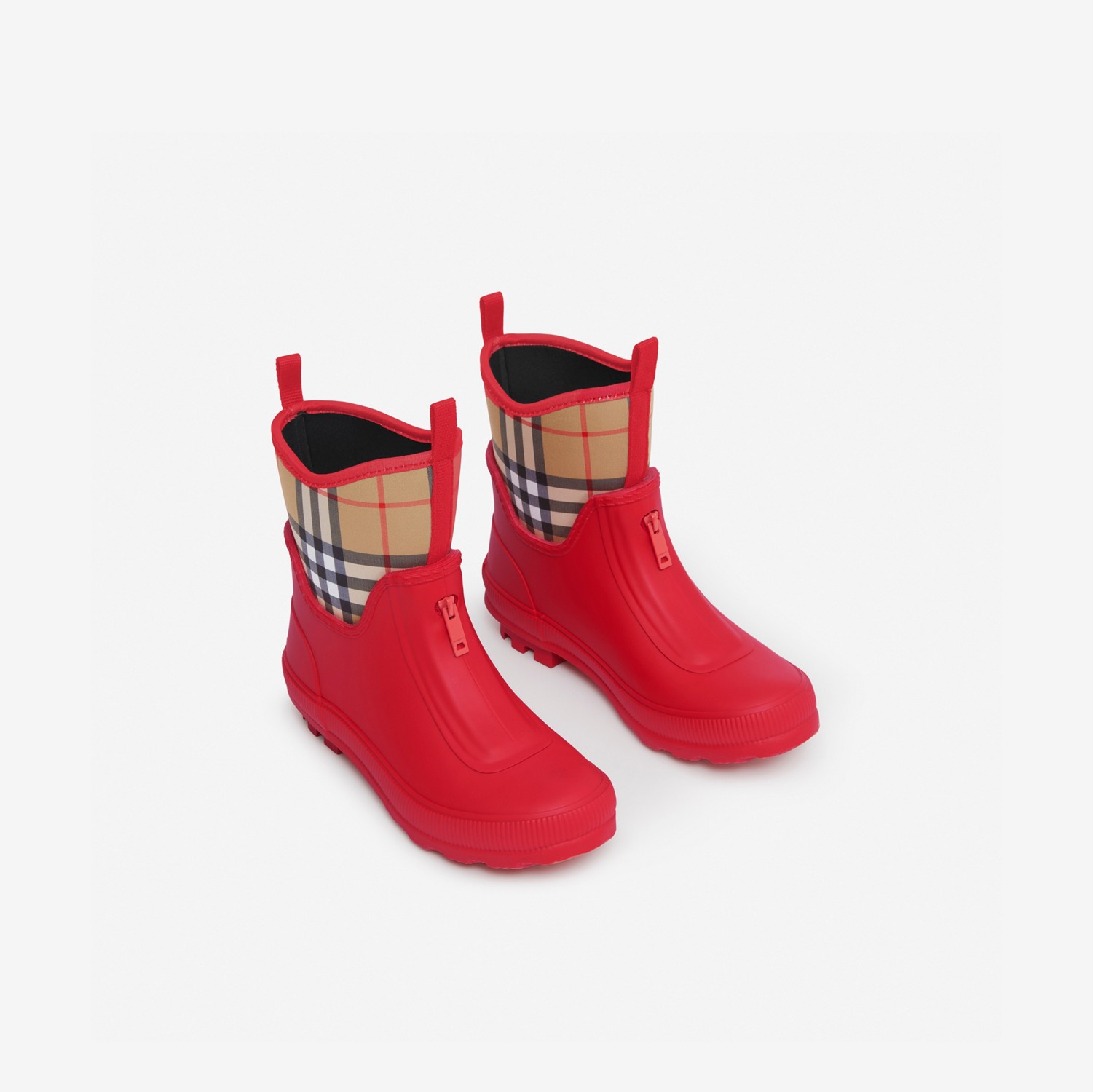 Vintage Check Neoprene and Rubber Rain Boots in Bright Red - Children | Burberry® Official