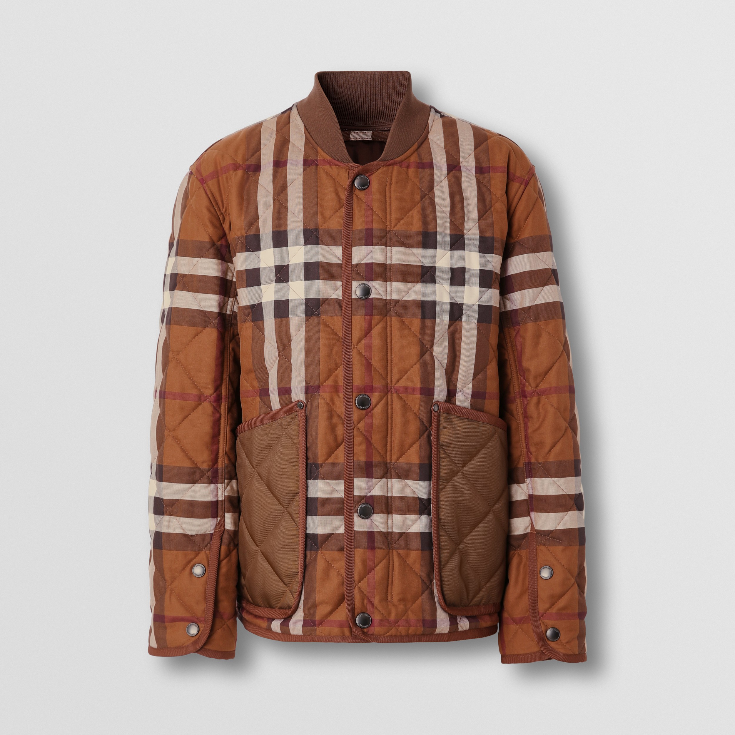 Check Diamond Quilted Cotton Bomber Jacket in Dark Birch Brown - Men | Burberry® Official - 1
