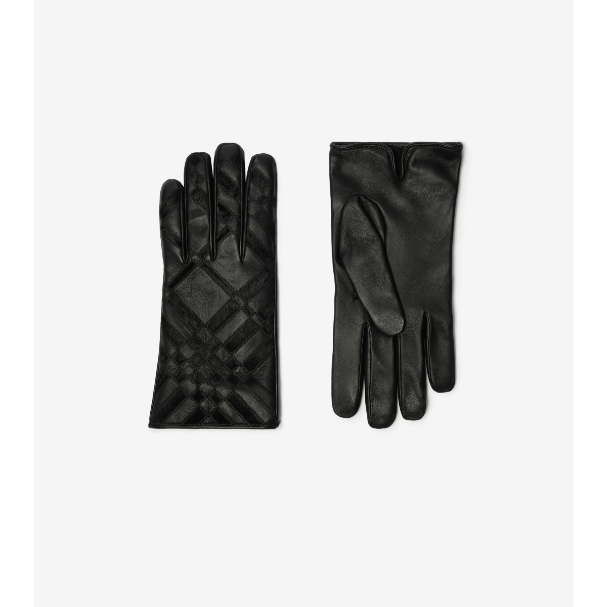 Check Intarsia Leather Gloves