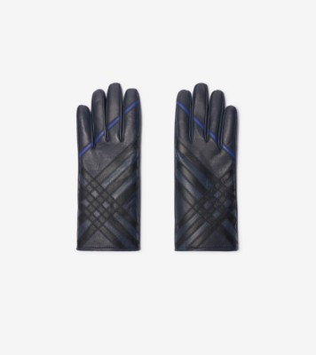 チェックインターシャ レザーグローブ (ストームブルー) - ウィメンズ