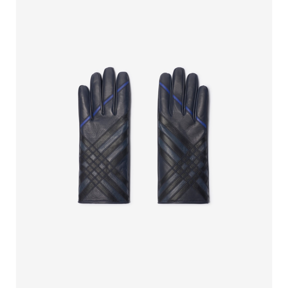 Check Intarsia Leather Gloves