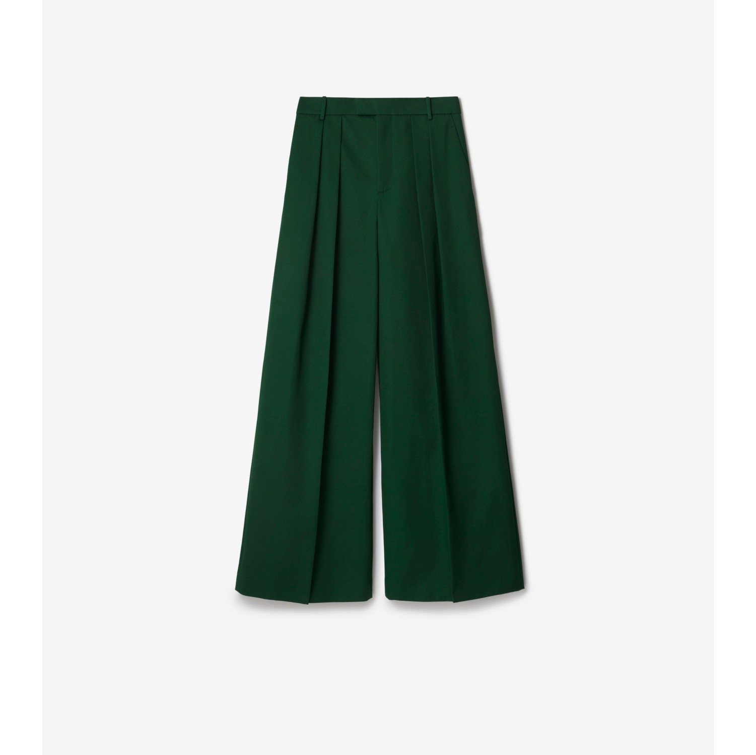 Pleated Cotton Trousers in Ivy